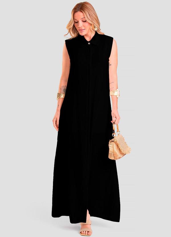 Vestido Longo Feminino em Tecido Linho Preto