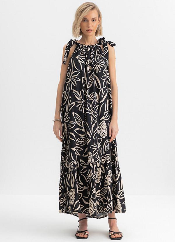 Vestido Longo Feminino Floral Preto