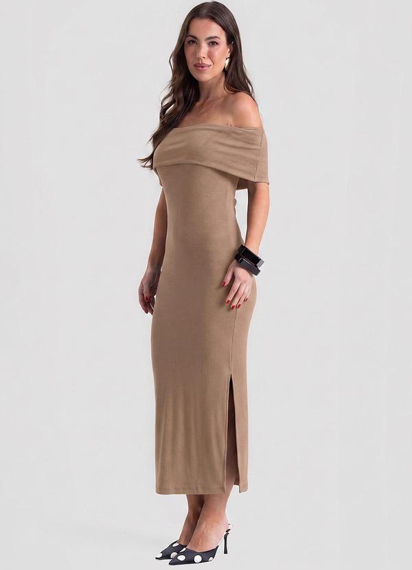 Vestido Longo Feminino Ombro a Ombro Marrom