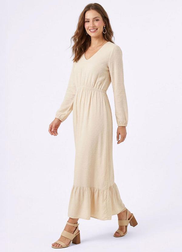 Vestido Longo Feminino Poá Bege
