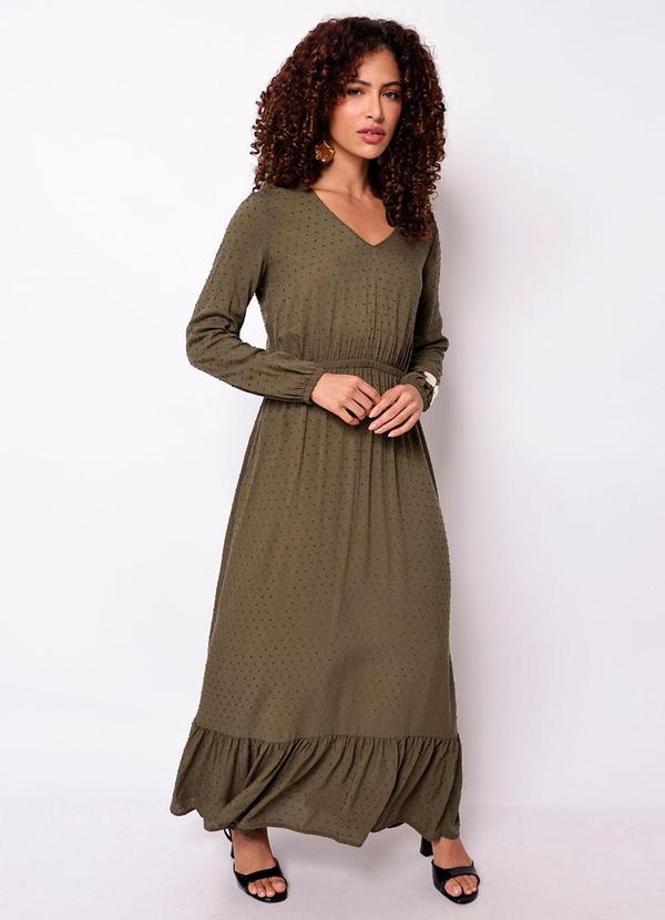 Vestido Longo Feminino Poá Verde