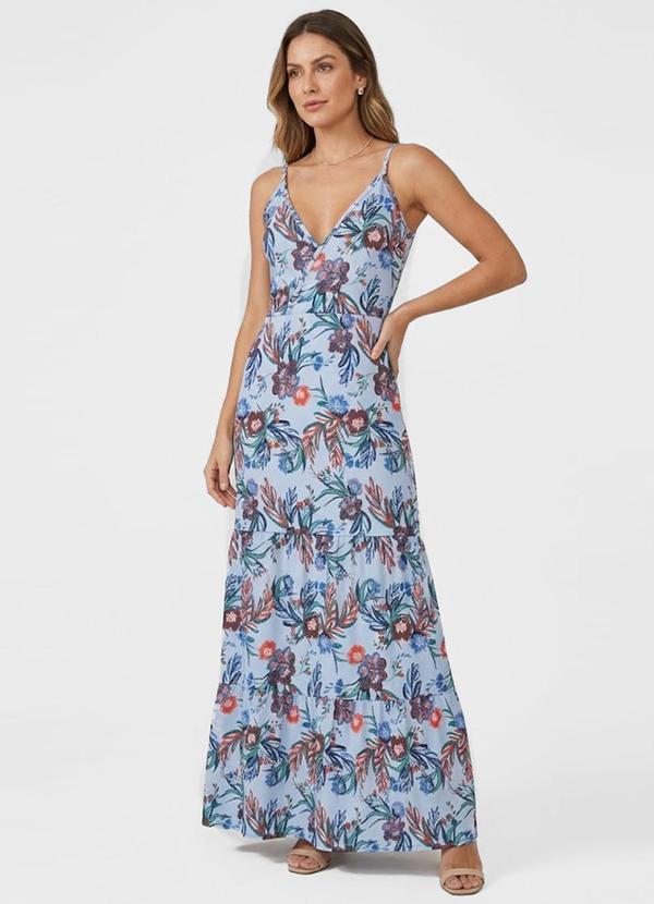 Vestido Longo Feminino Transpassado Azul