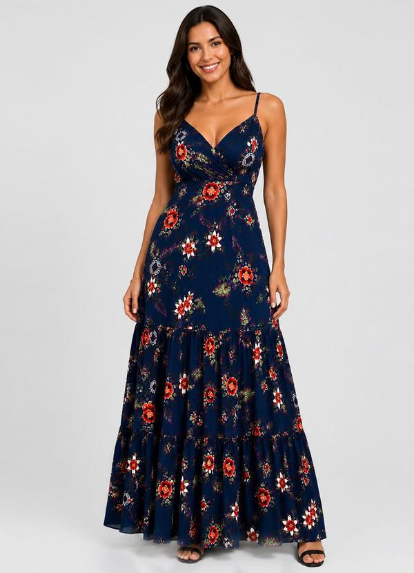 Vestido Longo Feminino Transpassado Azul