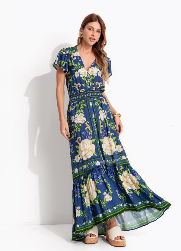 Vestido Longo Flor Celeste Azul
