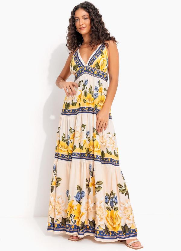 Vestido Longo Flor do Rio Bege