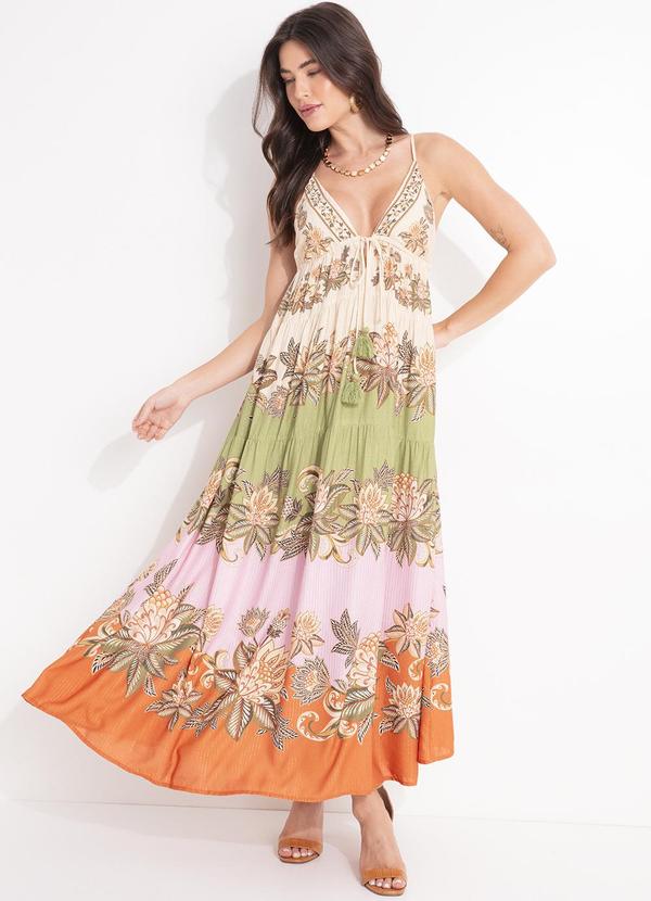 Vista 2 Vestido Longo Floral Delhi Bege FARM FARM