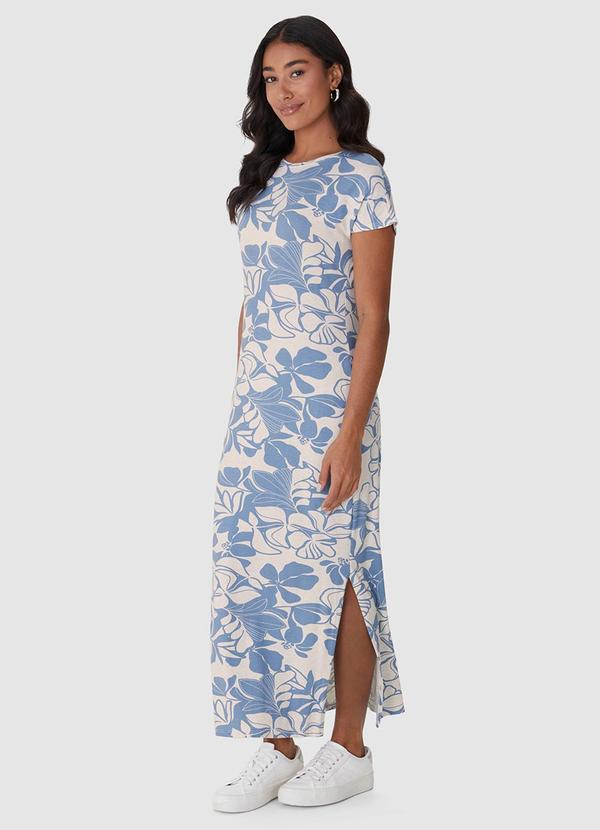Vestido Longo Floral em Viscolinho Azul Claro