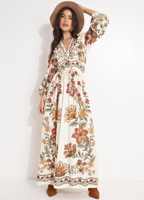 Vista 2 Vestido Longo Floral Juliana Bege FARM FARM