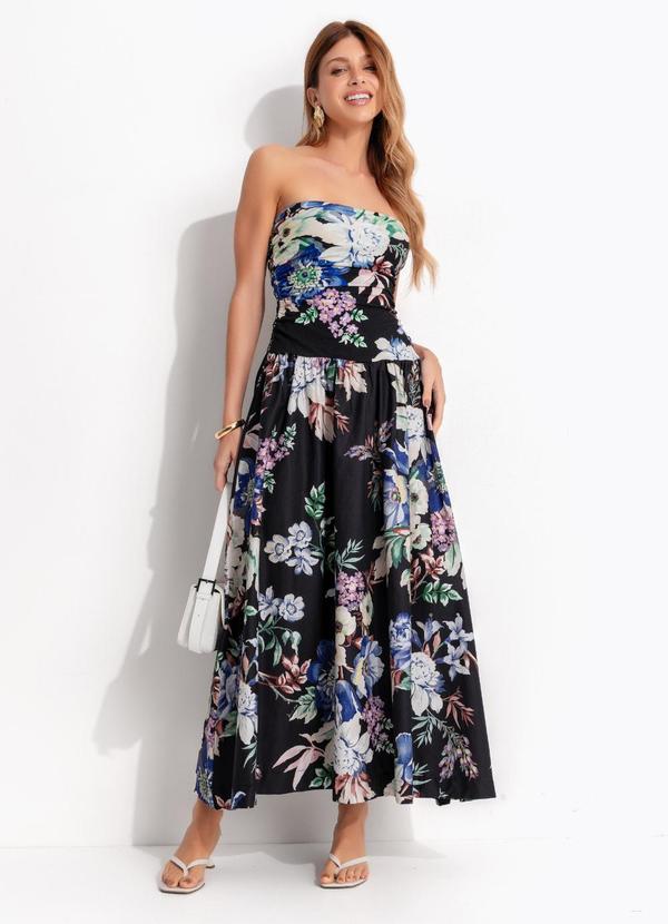 Vestido Longo Floral Leni Preto
