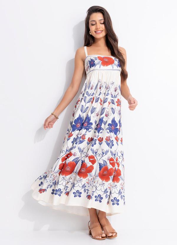 Vestido Longo Floral Lina Bege