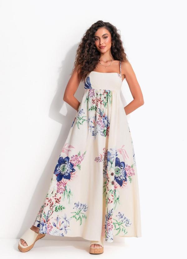 Vestido Longo Floral Luma Bege