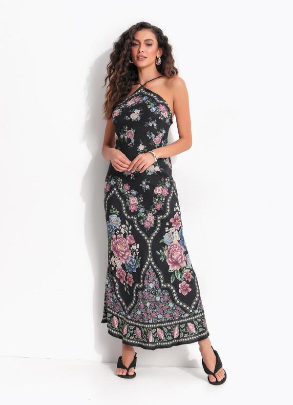 Vestido Longo Frente Única Romance Preto