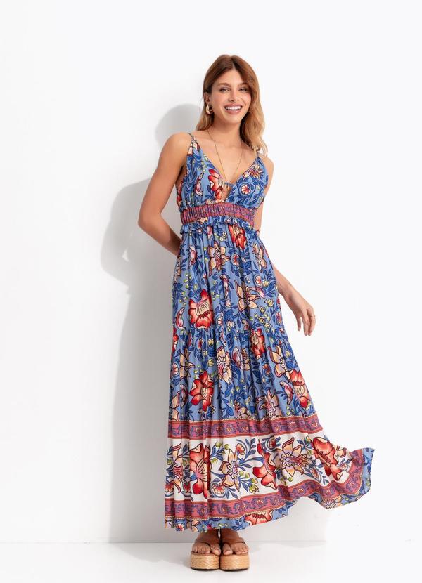 Vestido Longo Jardim Boho Azul
