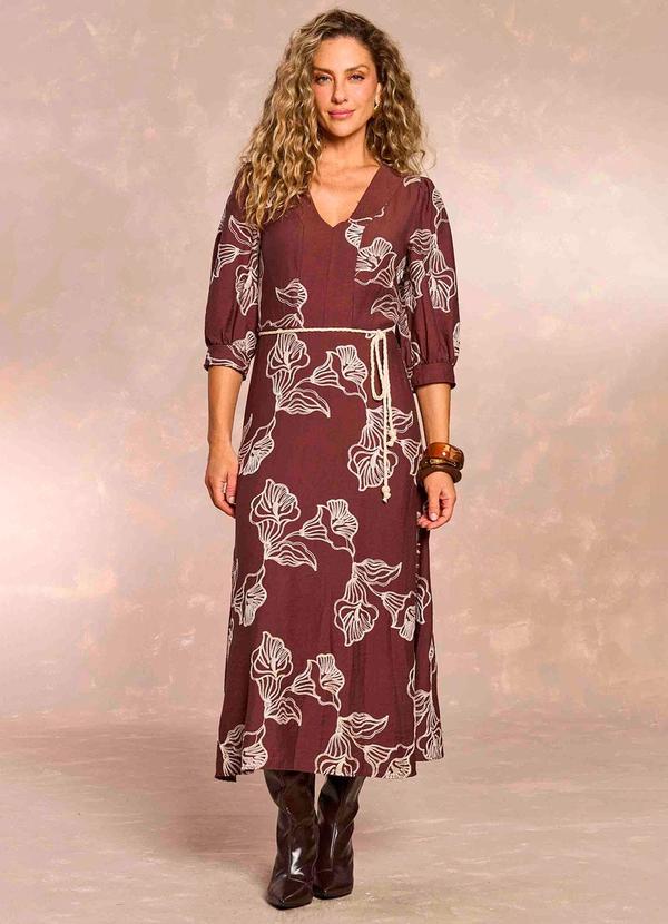 Vestido Longo Jardim Boho com Bordado Marrom