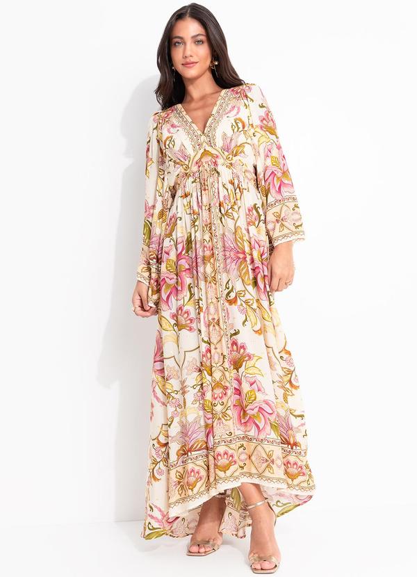 Vista 2 Vestido Longo Jardim Majestoso Bege FARM FARM