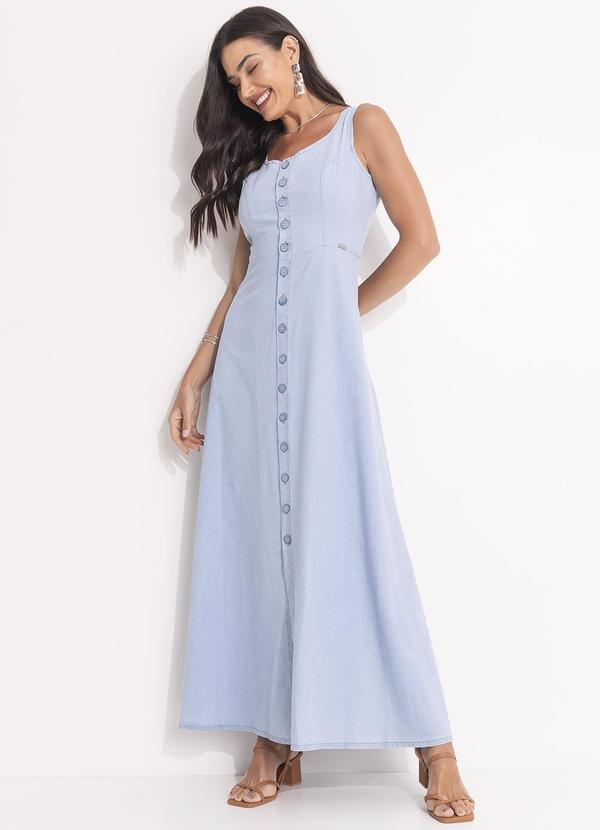 Vestido Longo Jeans Claro com Botões