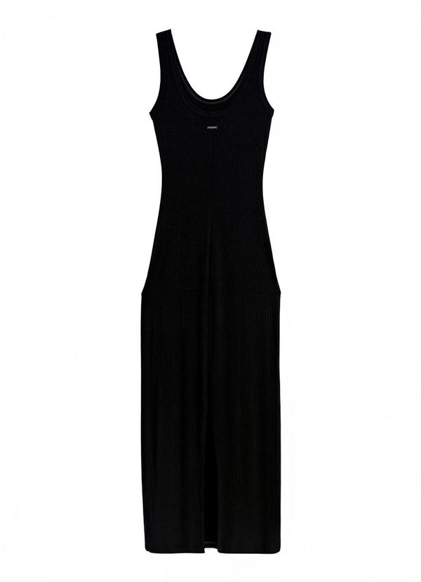 Vestido Longo Justo Canelado Preto