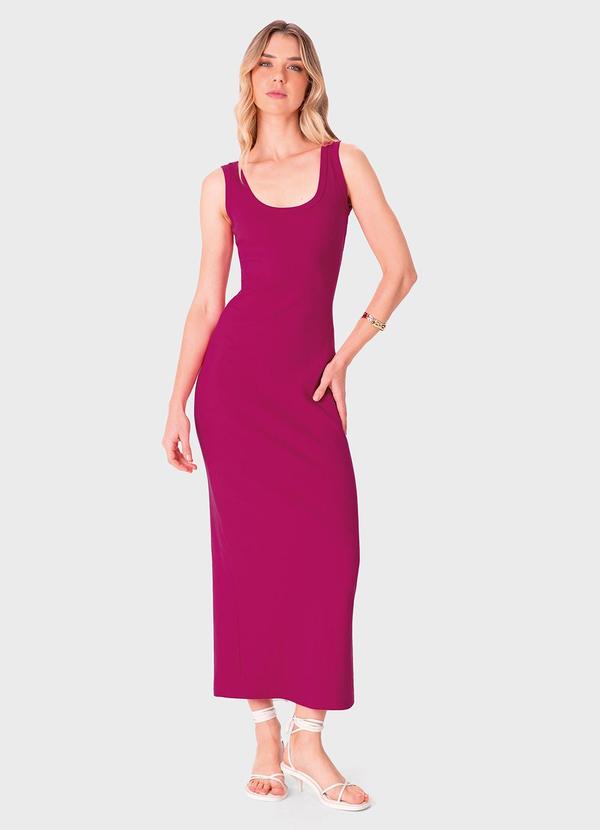 Vestido Longo Justo com Fenda Fúcsia