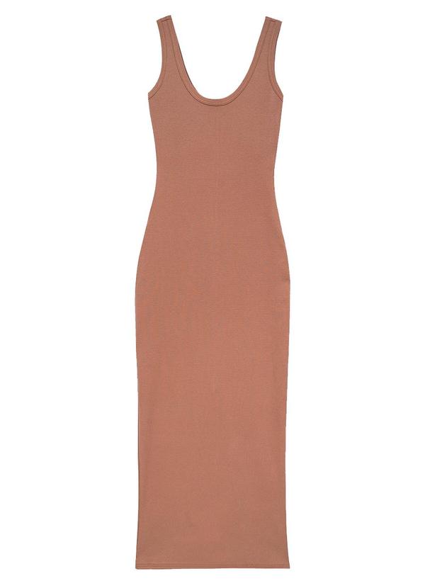 Vestido Longo Justo com Fenda Marrom