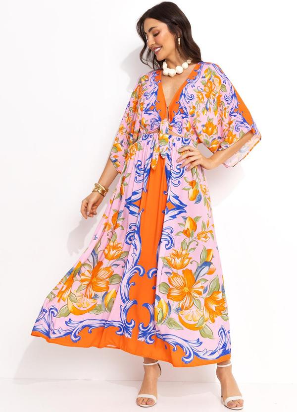 Vestido Longo Lenço em Viscose Laranja