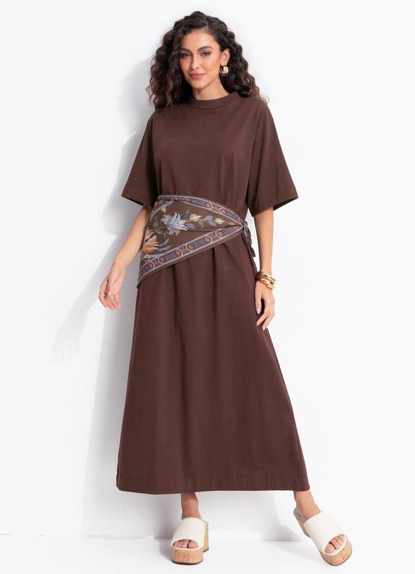 Vestido Longo Lenço Flor do Deserto Marrom