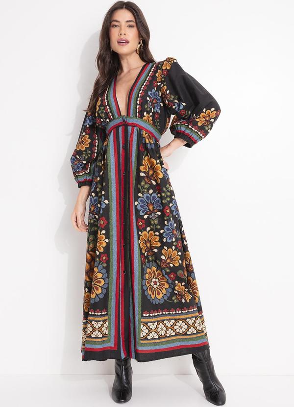 Vista 2 Vestido Longo Lenco Latina Preto FARM FARM