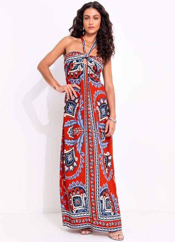 Vestido Longo Lenço Nautico Vermelho