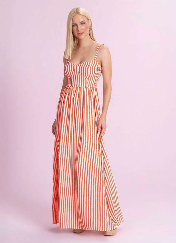 Vestido Longo Listrado Cotton Touch Laranja