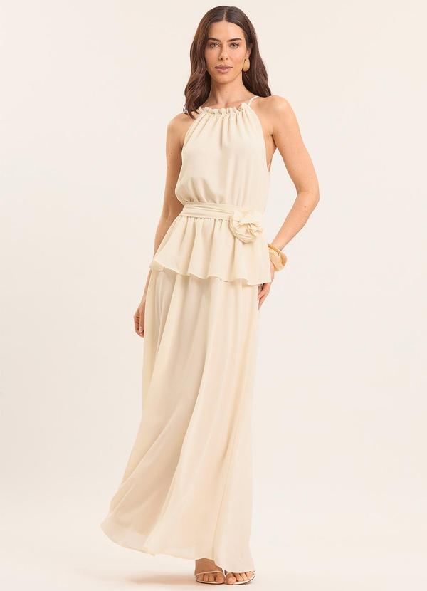 Vista 2 Vestido Longo Lusitana com Babado Branco Doce Trama Doce Trama