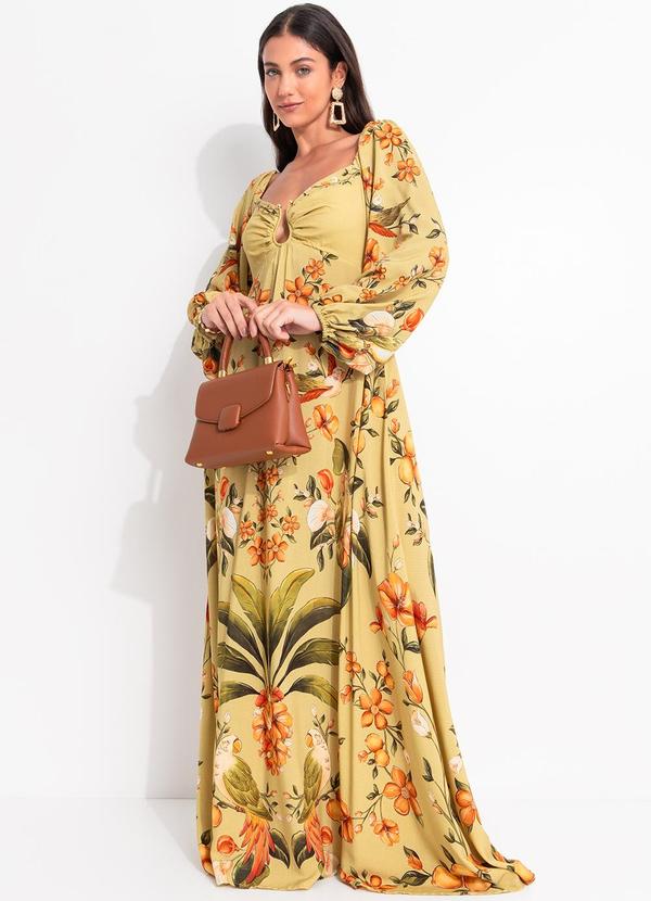 Vista 2 Vestido Longo Manga Bosque Chic Verde FARM FARM