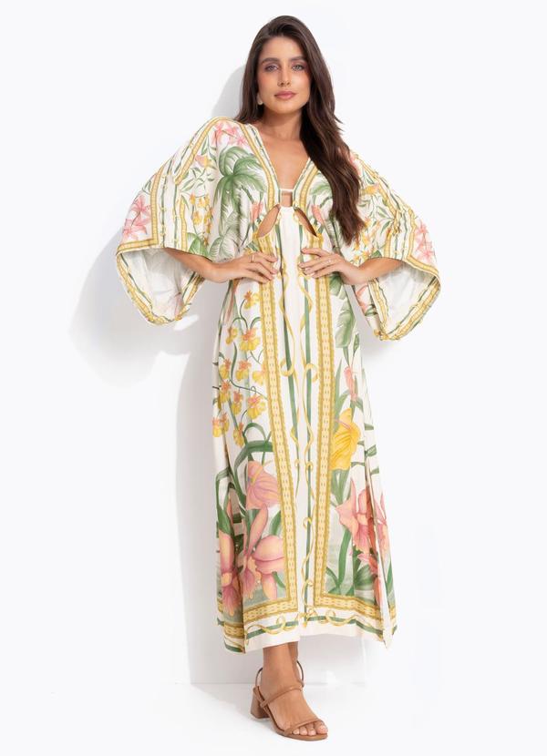 Vestido Longo Manga Capri Bege