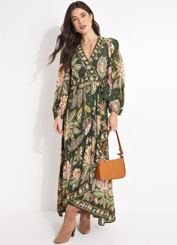 Vista 2 Vestido Longo Manga Floral Delhi Verde FARM FARM