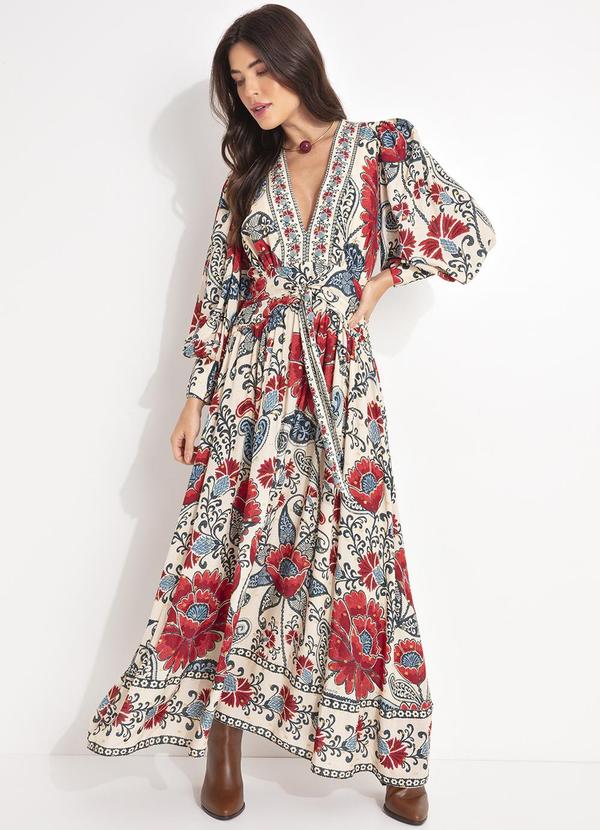 Vestido Longo Manga Francisca Bege