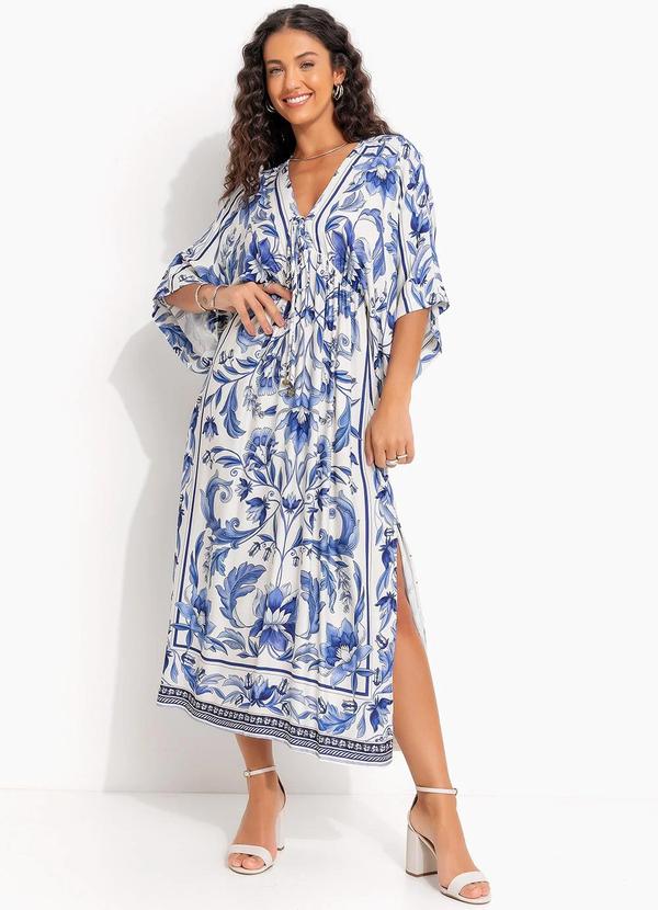 Vista 2 Vestido Longo Manga Natalia Azul FARM FARM