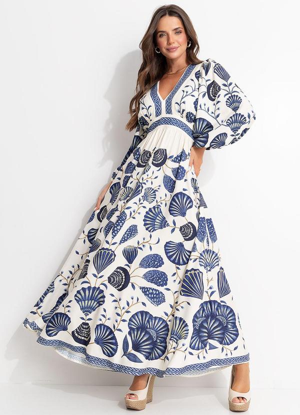 Vestido Longo Manga Sonho de Concha Bege