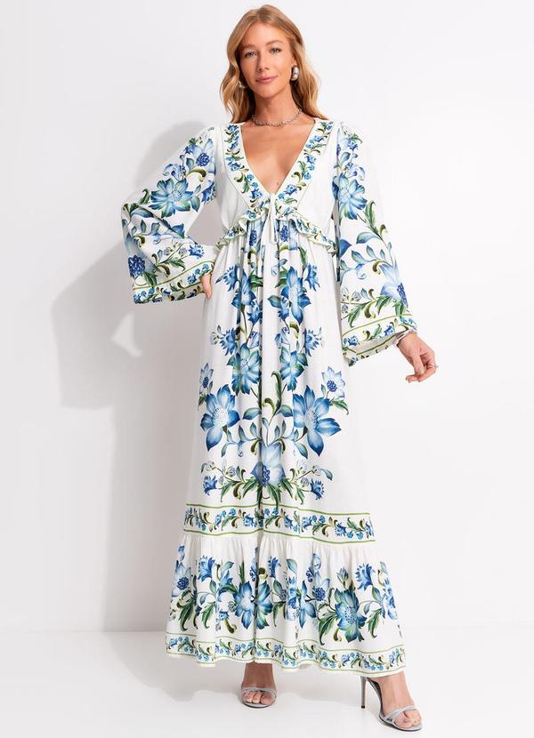 Vista 2 Vestido Longo Mangas Laura Off White FARM FARM