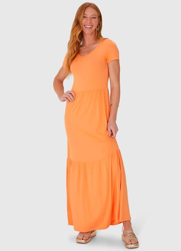 Vista 2 Vestido Longo Marias em Viscose Stretch Laranja Malwee Malwee