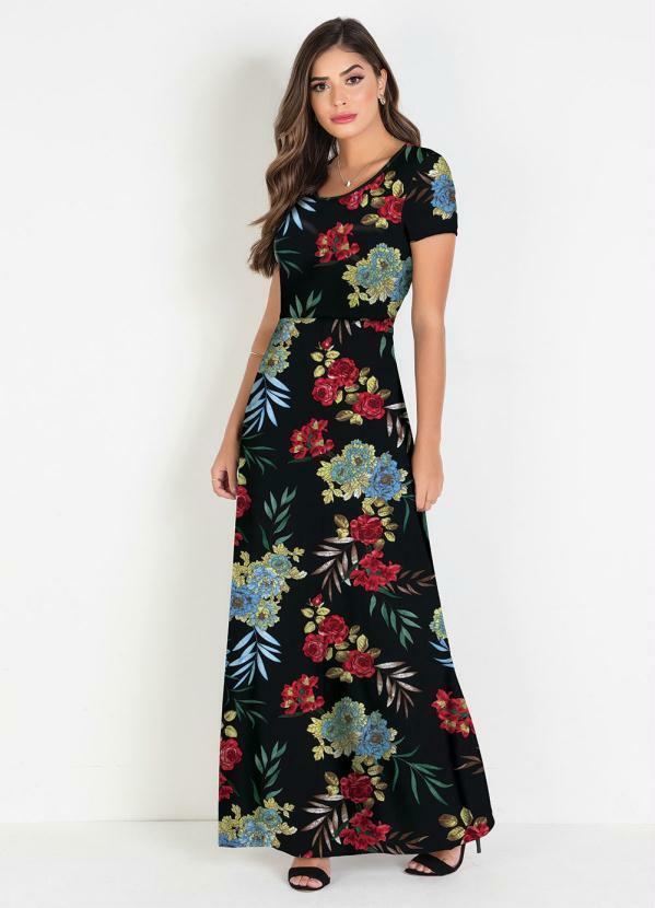 Vestido Longo Floral Preto