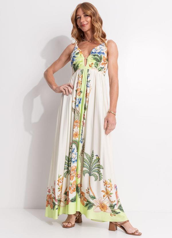 Vista 2 Vestido Longo Natureza Floral Bege FARM FARM