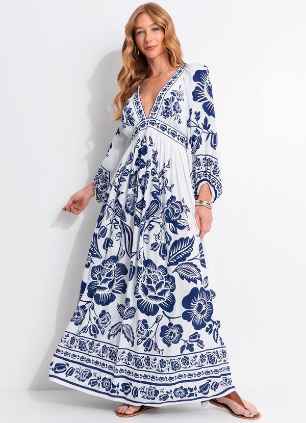 Vestido Longo Noite de Pássaro Azul