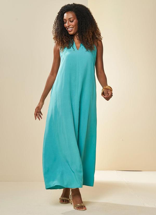 Vista 2 Vestido Longo Oliva em Viscose Azul Doce Trama Doce Trama