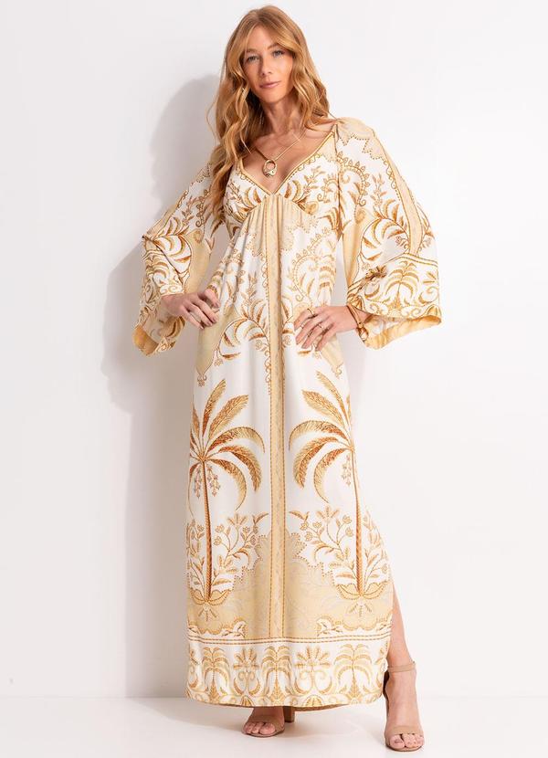 Vista 2 Vestido Longo Paisagem Tropical Bege FARM FARM