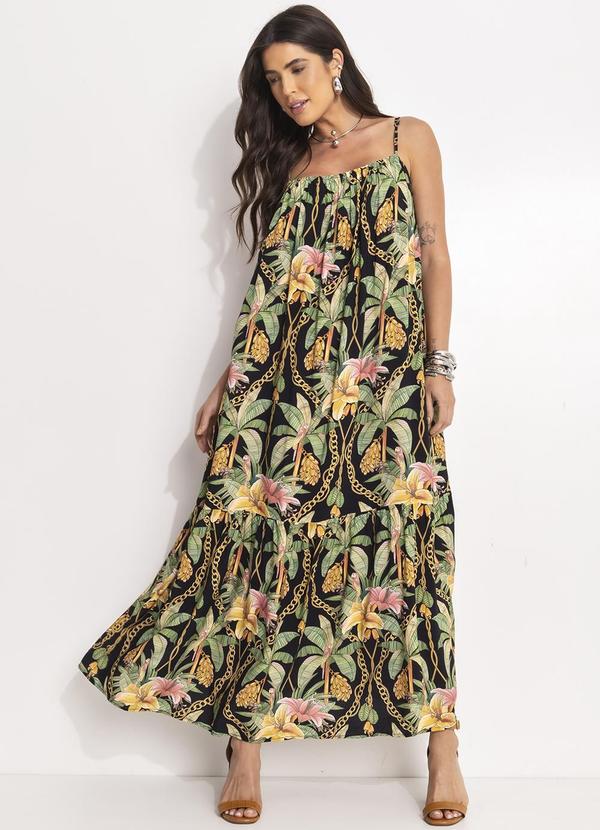 Vestido Longo Paraíso Tropical Preto