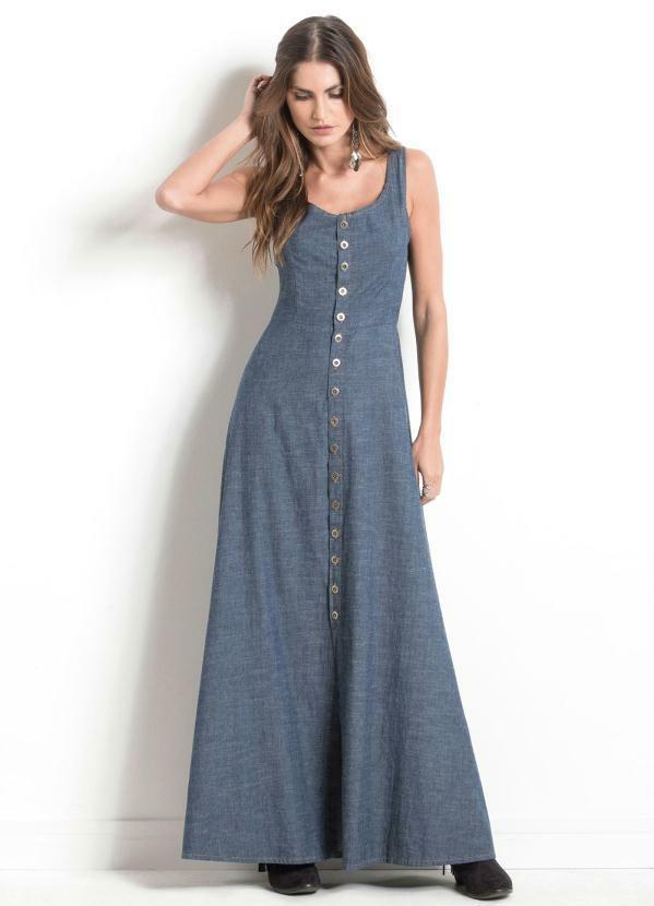 Vestido Jeans Longo Vestido Longo Jeans Escuro Com Botões