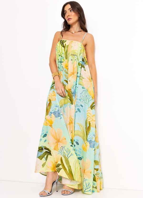 Vestido Longo Reto em Viscose Verde