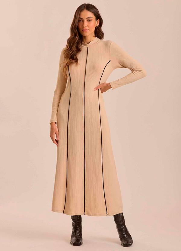 Vestido Longo Retrô Glam em Ribana Bege