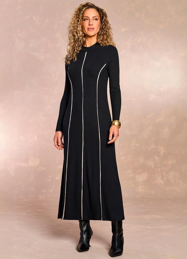 Vestido Longo Retrô Glam em Ribana Preto