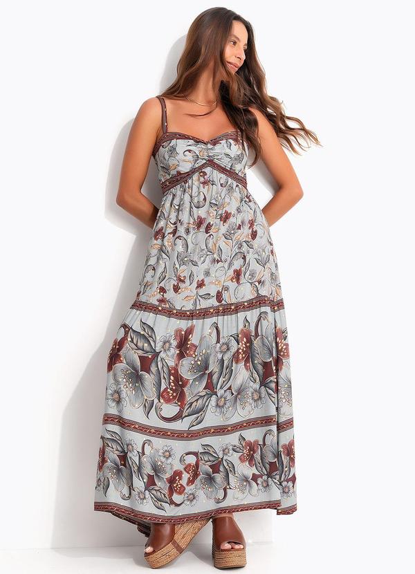 Vestido Longo Retropico Lenço Azul