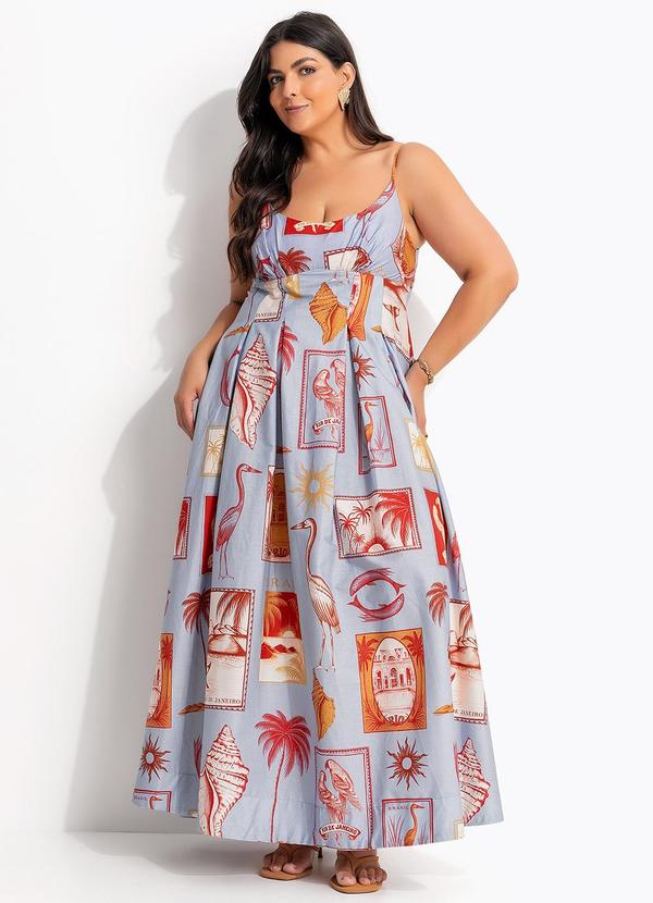 Vista 2 Vestido Longo Selo Tropical Azul FARM FARM