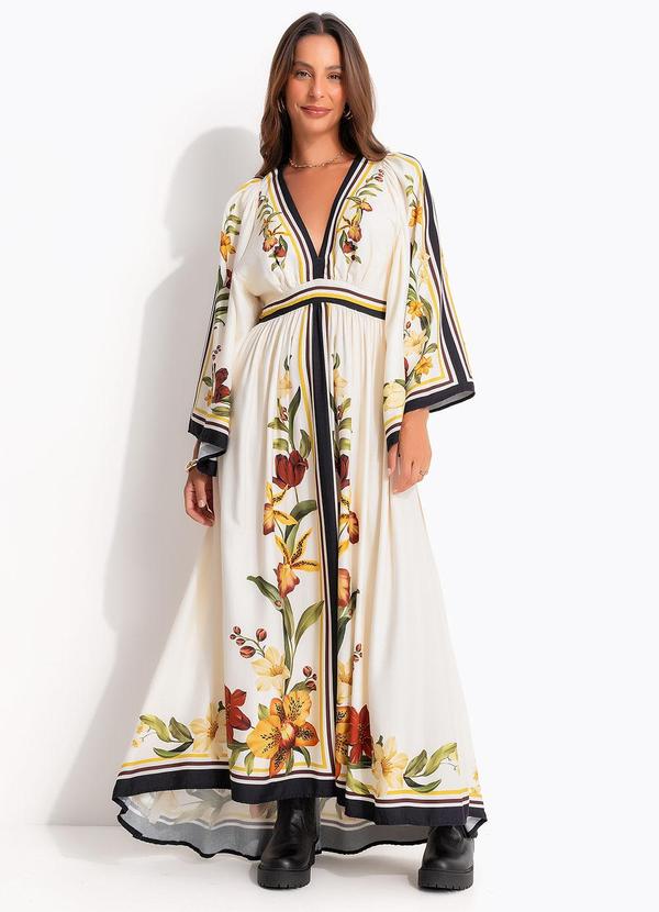 Vestido Longo Selva de Flor Bege